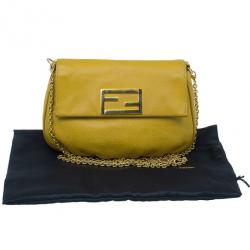 Pre Owned Fendi Yellow Leather Fendista Pochette Crossbody