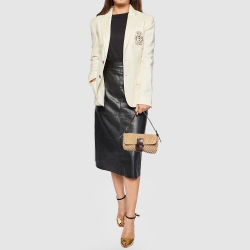 Fendi Beige/Dark Brown Raffia And Leather Baguette Bag