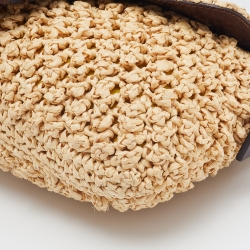Fendi Beige/Dark Brown Raffia And Leather Baguette Bag