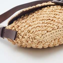 Fendi Beige/Dark Brown Raffia And Leather Baguette Bag
