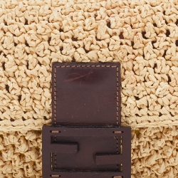 Fendi Beige/Dark Brown Raffia And Leather Baguette Bag