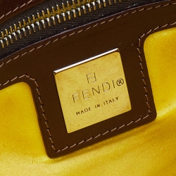Fendi Beige/Dark Brown Raffia And Leather Baguette Bag