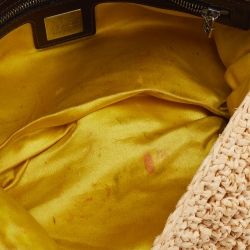 Fendi Beige/Dark Brown Raffia And Leather Baguette Bag