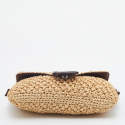 Fendi Beige/Dark Brown Raffia And Leather Baguette Bag