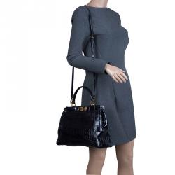 Pre Owned Fendi Black Crocodile Medium Peekaboo Top Handle Bag