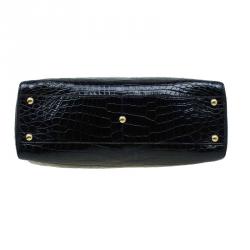Pre Owned Fendi Black Crocodile Medium Peekaboo Top Handle Bag
