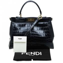 Pre Owned Fendi Black Crocodile Medium Peekaboo Top Handle Bag