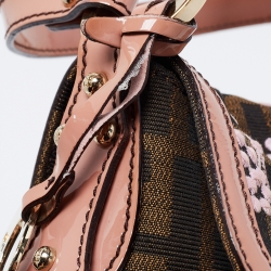 Pre Owned Fendi Brown Zucca Borsa Embroidered Canvas And Patent Leather Chef Bag