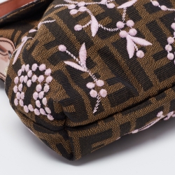 Pre Owned Fendi Brown Zucca Borsa Embroidered Canvas And Patent Leather Chef Bag