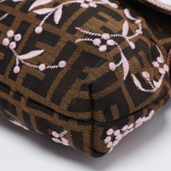 Pre Owned Fendi Brown Zucca Borsa Embroidered Canvas And Patent Leather Chef Bag