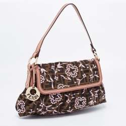 Pre Owned Fendi Brown Zucca Borsa Embroidered Canvas And Patent Leather Chef Bag