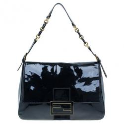 Pre Owned Fendi Black Patent Large Mamma Forever Flap Shoulder bag