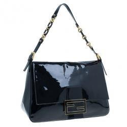 Pre Owned Fendi Black Patent Large Mamma Forever Flap Shoulder bag