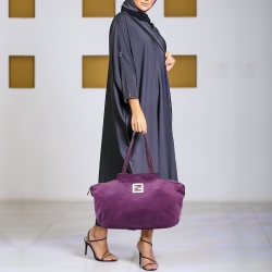 Pre Owned Fendi Purple Suede Medium Chains Tote