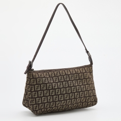 Pre Owned Fendi Brown Zucchino Canvas Pochette Bag