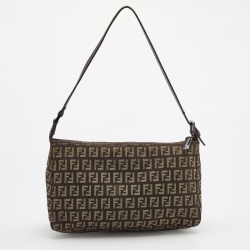 Pre Owned Fendi Brown Zucchino Canvas Pochette Bag