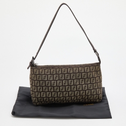 Pre Owned Fendi Brown Zucchino Canvas Pochette Bag