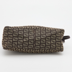 Pre Owned Fendi Brown Zucchino Canvas Pochette Bag