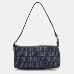 Pre Owned Fendi Blue/Silver FF Zucchino Denim Pochette Bag