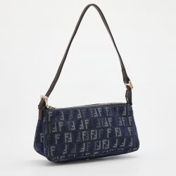 Pre Owned Fendi Blue/Silver FF Zucchino Denim Pochette Bag