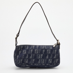 Pre Owned Fendi Blue/Silver FF Zucchino Denim Pochette Bag