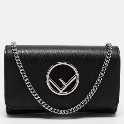 Pre Owned Fendi Black Leather F is Fendi Wallet on Chain