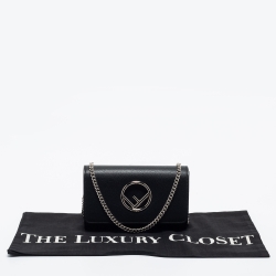 Pre Owned Fendi Black Leather F is Fendi Wallet on Chain