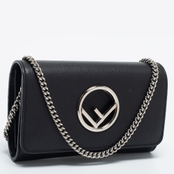 Pre Owned Fendi Black Leather F is Fendi Wallet on Chain