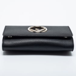 Pre Owned Fendi Black Leather F is Fendi Wallet on Chain