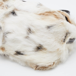 Fendi White/Brown Rabbit Fur Baguette Bag