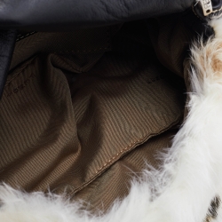 Fendi White/Brown Rabbit Fur Baguette Bag