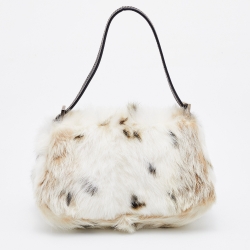 Fendi White/Brown Rabbit Fur Baguette Bag