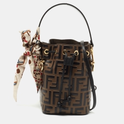 Fendi Mon Trésor Mini Leather-trimmed Canvas-jacquard Bucket Bag In Black