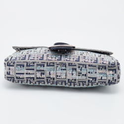 Fendi Navy Blue Fabric Zucchino Crystal Embellished Baguette