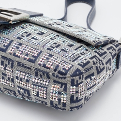 Fendi Navy Blue Fabric Zucchino Crystal Embellished Baguette