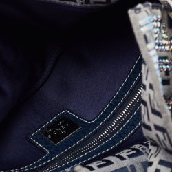 Fendi Navy Blue Fabric Zucchino Crystal Embellished Baguette