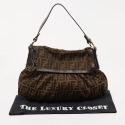 مملوكة مسبقًا حقيبة كتف فندي بورسا شيف جلد وكانفاس زوكا توباكو