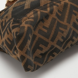 Fendi Tobacco Zucca Canvas and Leather Maxi Baguette Flap Shoulder Bag