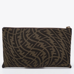 Pre Owned Fendi Tobacco Zucca Canvas Zip Pouch