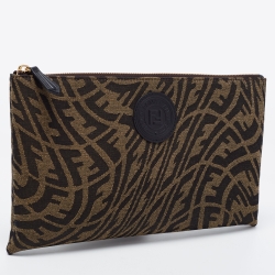 Pre Owned Fendi Tobacco Zucca Canvas Zip Pouch