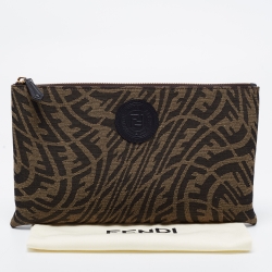 Pre Owned Fendi Tobacco Zucca Canvas Zip Pouch