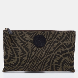 Pre Owned Fendi Tobacco Zucca Canvas Zip Pouch