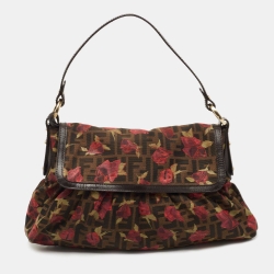 Fendi Zucca Logo Rose Shoulder Bag