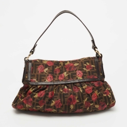 مملوكة مسبقًا Fendi Brown Zucca Floral Print Canvas and Leather Chef Shoulder Bag