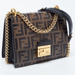 Pre Owned Fendi Black/Brown Zucca Leather Small Kan U Shoulder Bag