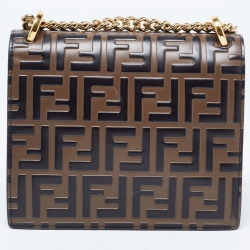 Pre Owned Fendi Black/Brown Zucca Leather Small Kan U Shoulder Bag