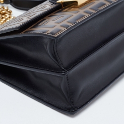 Pre Owned Fendi Black/Brown Zucca Leather Small Kan U Shoulder Bag