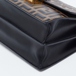 Pre Owned Fendi Black/Brown Zucca Leather Small Kan U Shoulder Bag