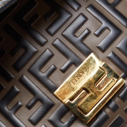 Pre Owned Fendi Black/Brown Zucca Leather Small Kan U Shoulder Bag