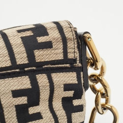 Pre Owned Fendi Beige/Black Zucca Jacquard Fabric Mia Flap Bag